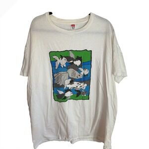 Vintage 80's 90's Hanes Fish Graphic T-Shirt Mens 4XL White Cotton Single Stitch